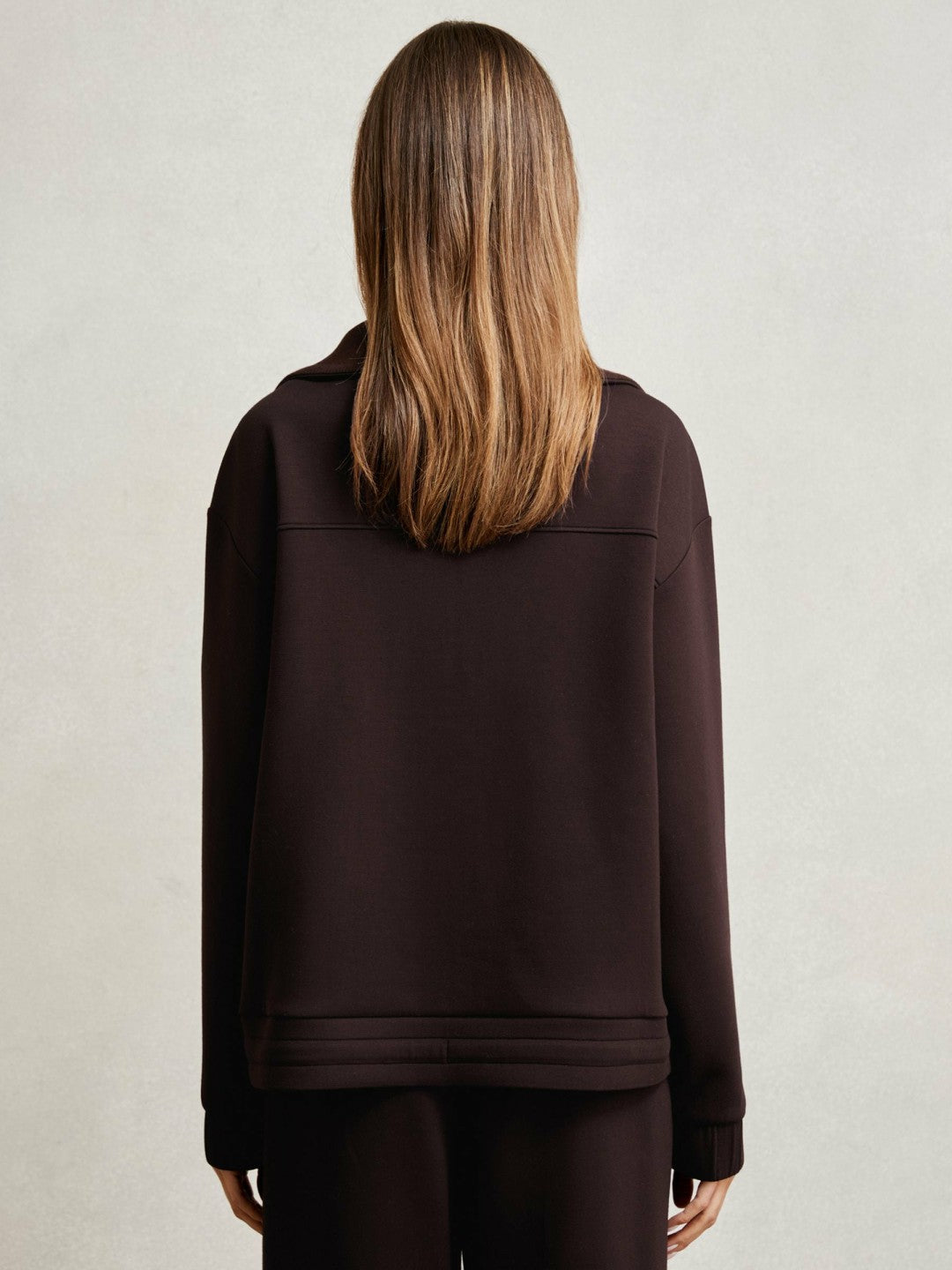 Interlock Half Zip Drawstring Hem Sweatshirt in Plum | Reiss Women Exclusive
