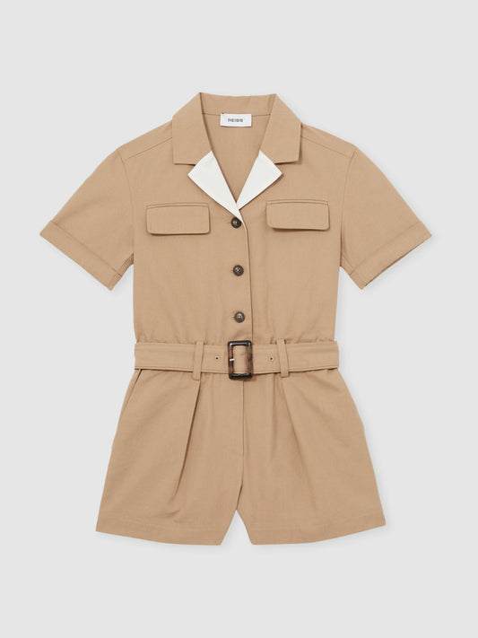 13-14 yrs Cotton-Lyocell Utility Playsuit in Camel | Reiss Children & Baby Featured