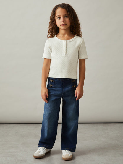 9-13 yrs Cotton Pointelle Button T-Shirt in Ivory | Reiss Children & Baby Featured