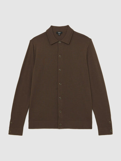 Merino Wool Button-Through Cardigan in Chocolate Brown | Reiss Men Trending