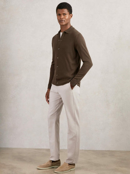 Merino Wool Button-Through Cardigan in Chocolate Brown | Reiss Men Trending