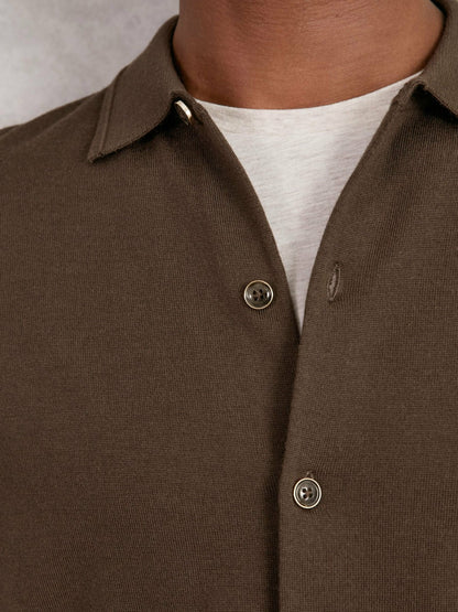 Merino Wool Button-Through Cardigan in Chocolate Brown | Reiss Men Trending