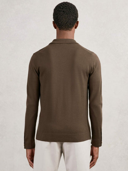 Merino Wool Button-Through Cardigan in Chocolate Brown | Reiss Men Trending