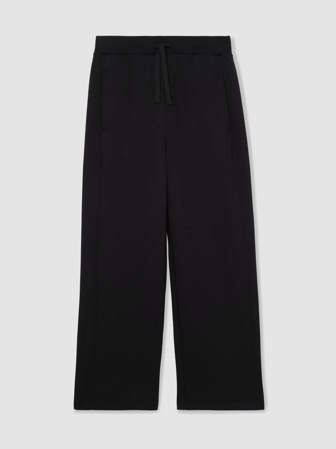 Wide-Leg Interlock Drawstring Joggers in Black | Reiss Women Signature