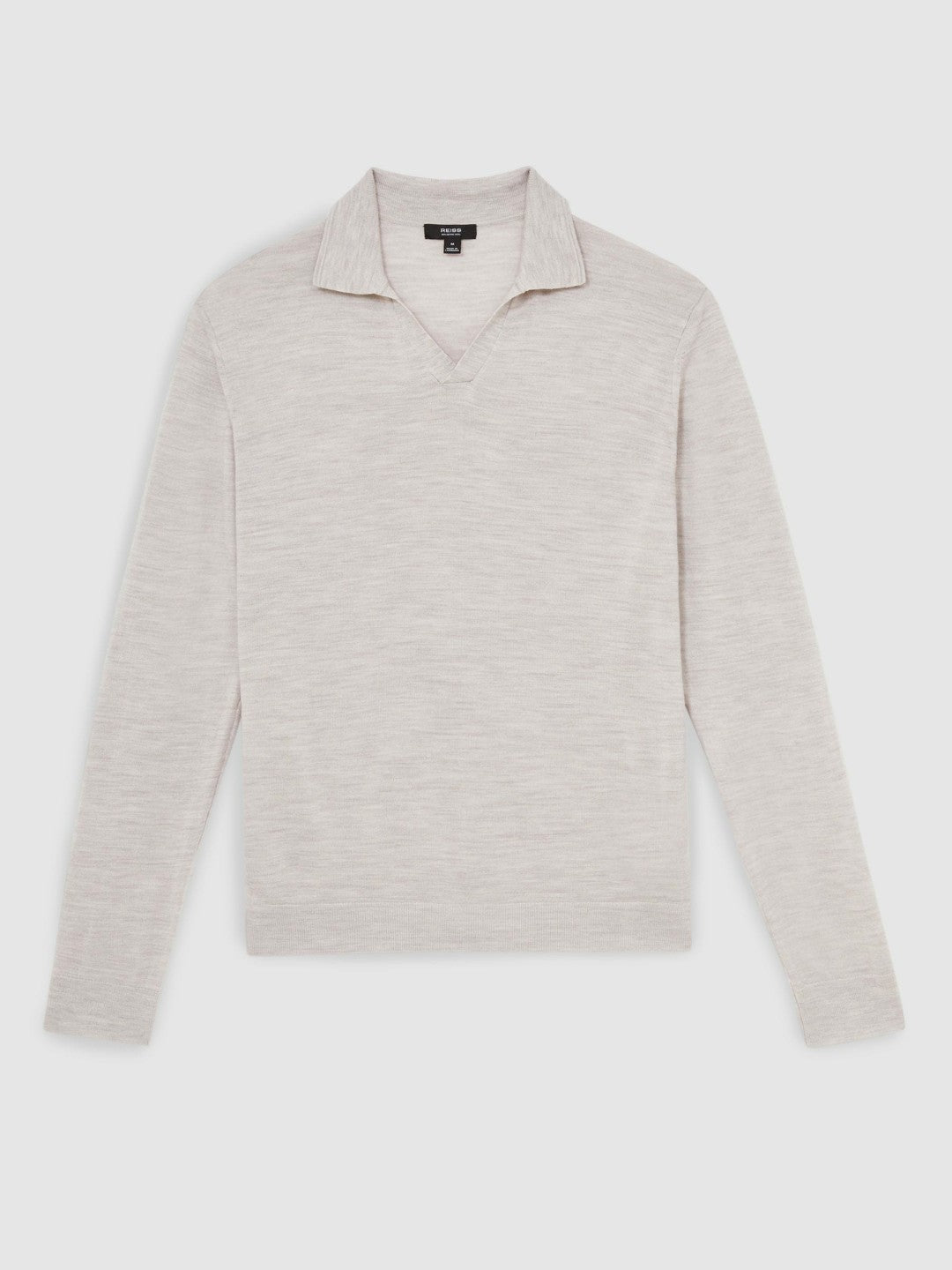 Merino Wool Open-Collar Polo Shirt in Wicker Brown Melange | Reiss Men New