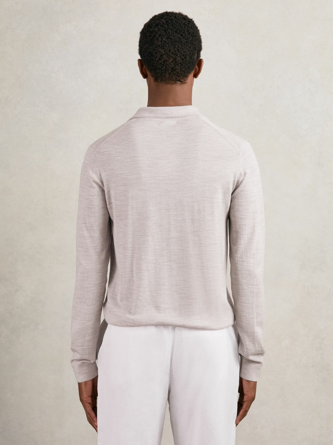 Merino Wool Open-Collar Polo Shirt in Wicker Brown Melange | Reiss Men New