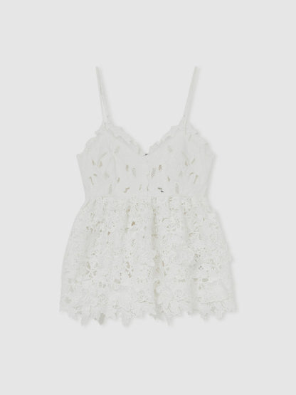 Cotton Cut Out Lace Cami Top in Ivory | Reiss Women Premium