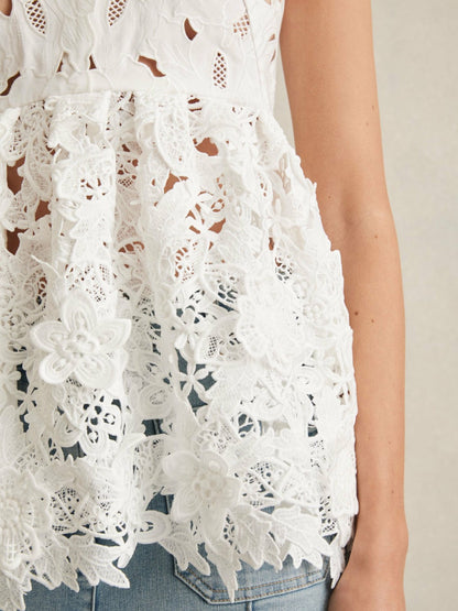 Cotton Cut Out Lace Cami Top in Ivory | Reiss Women Premium