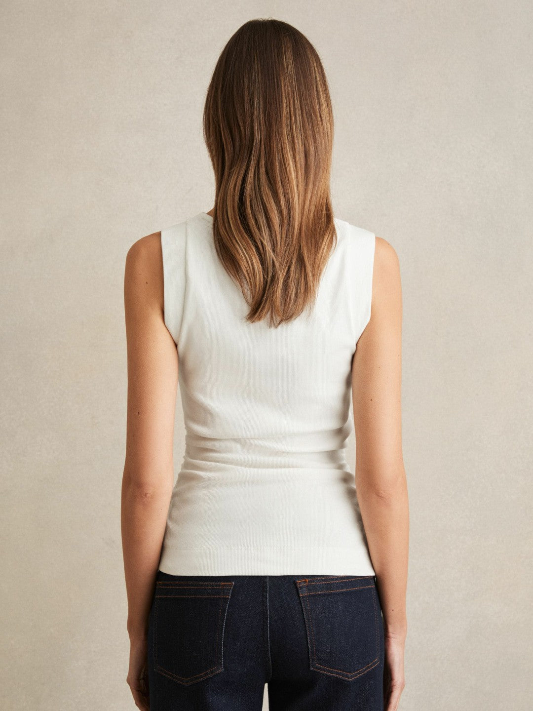 Stretch-Cotton Ribbed Asymmetric Vest in White | Reiss Women Signature