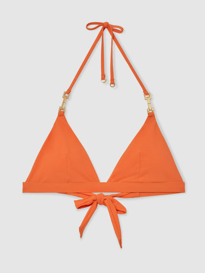 Triangle Halter Neck Bikini Top in Coral Orange | Reiss Women Best Seller