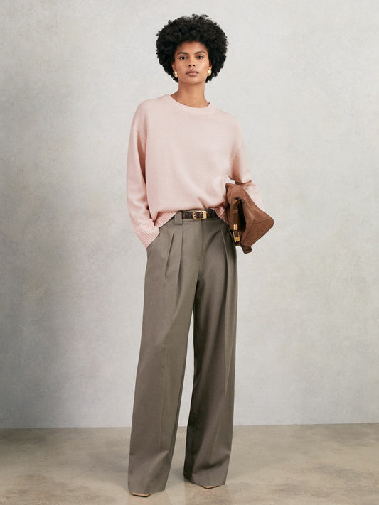 Wool-Cashmere Crew-Neck Jumper in Pink | Reiss Women Popular