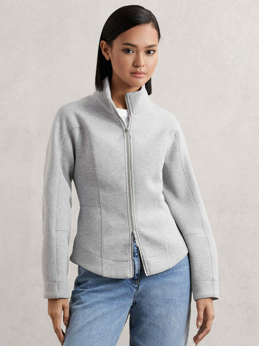 Funnel-Neck Zip-Through Sweatshirt in Grey | Reiss Women Best Seller