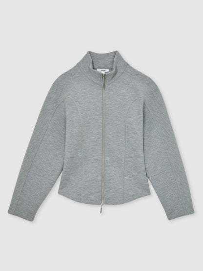 Funnel-Neck Zip-Through Sweatshirt in Grey | Reiss Women Best Seller