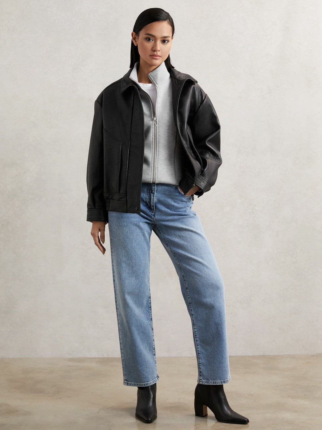 Funnel-Neck Zip-Through Sweatshirt in Grey | Reiss Women Best Seller