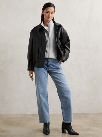 Funnel-Neck Zip-Through Sweatshirt in Grey | Reiss Women Best Seller