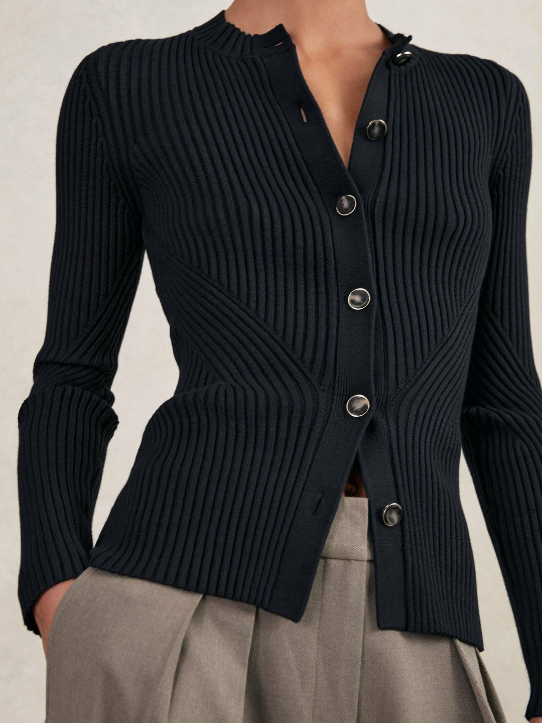 Button Front Knit Cardigan in Navy | Reiss Women Best Seller