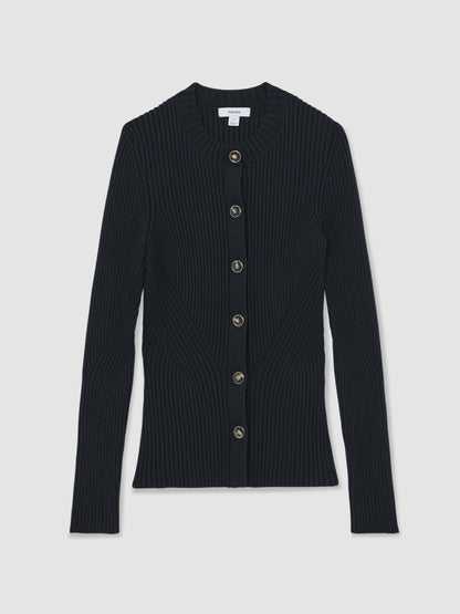 Button Front Knit Cardigan in Navy | Reiss Women Best Seller