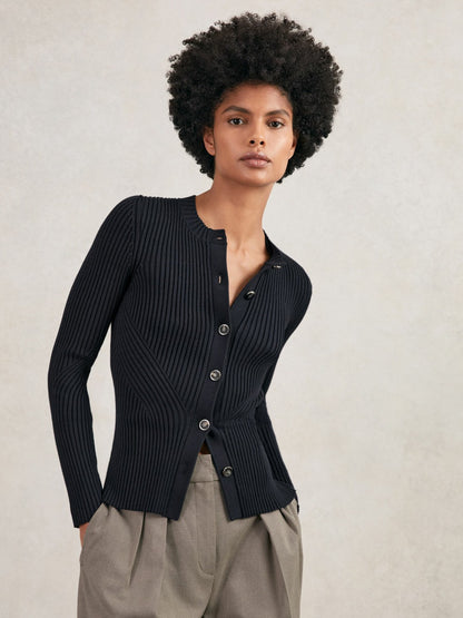 Button Front Knit Cardigan in Navy | Reiss Women Best Seller