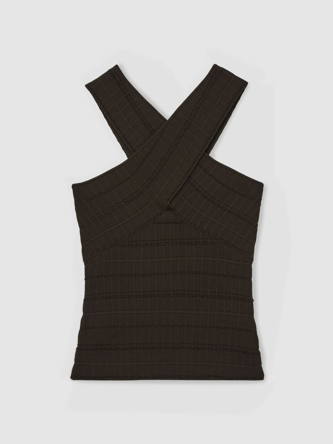 Cross Neck Textured Top in Chocolate | Reiss Women Recommended