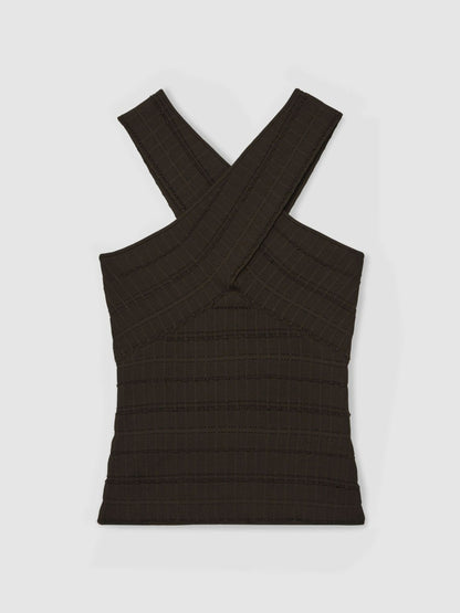 Cross Neck Textured Top in Chocolate | Reiss Women Recommended