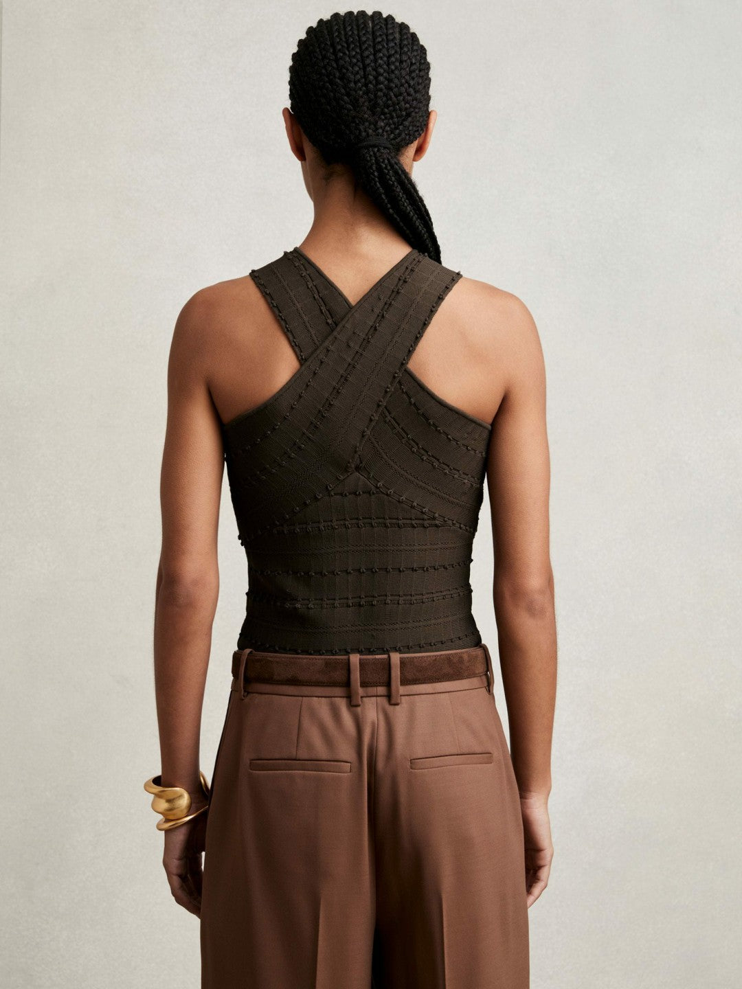 Cross Neck Textured Top in Chocolate | Reiss Women Recommended