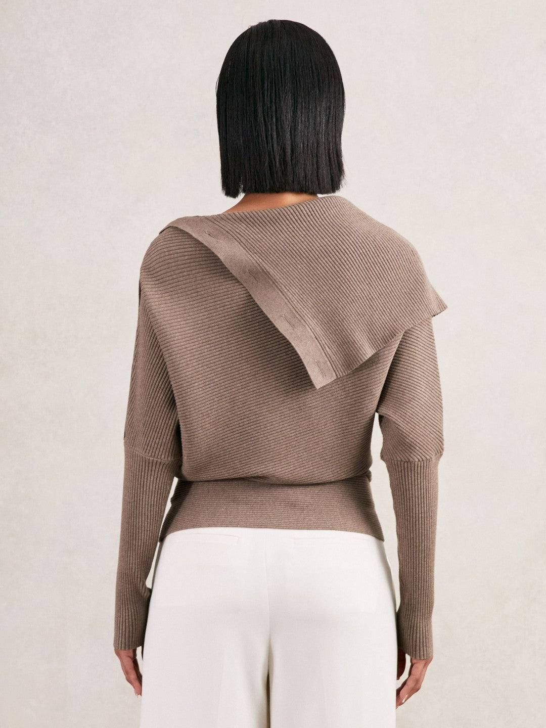 Rib-Knit Button Shawl Jumper in Taupe | Reiss Women Best Seller
