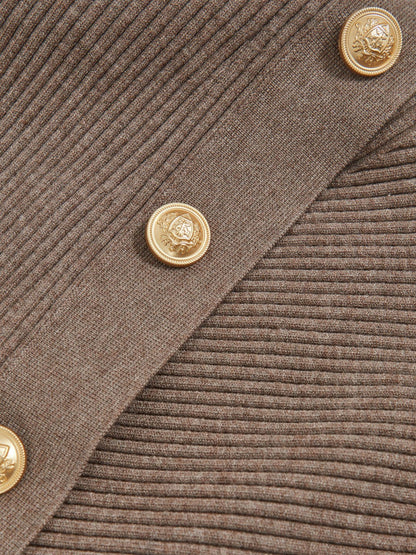 Rib-Knit Button Shawl Jumper in Taupe | Reiss Women Best Seller