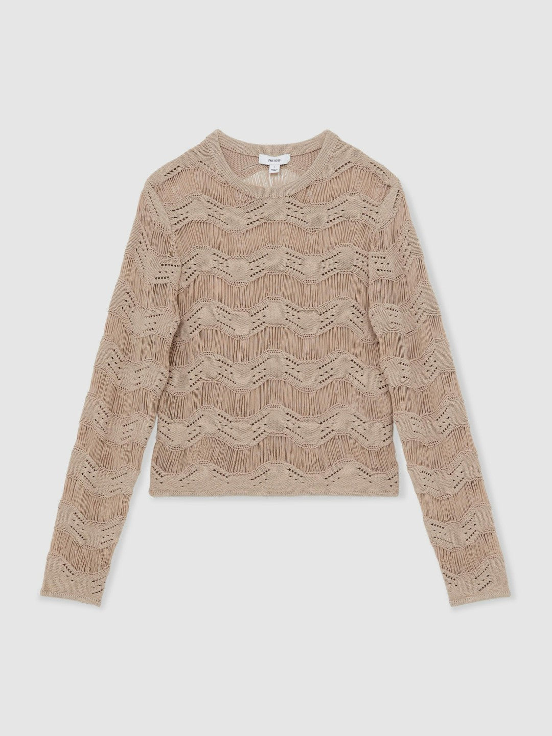 Cotton Blend Ladder Knit Top in Taupe Neutral | Reiss Women Featured