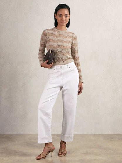 Cotton Blend Ladder Knit Top in Taupe Neutral | Reiss Women Featured