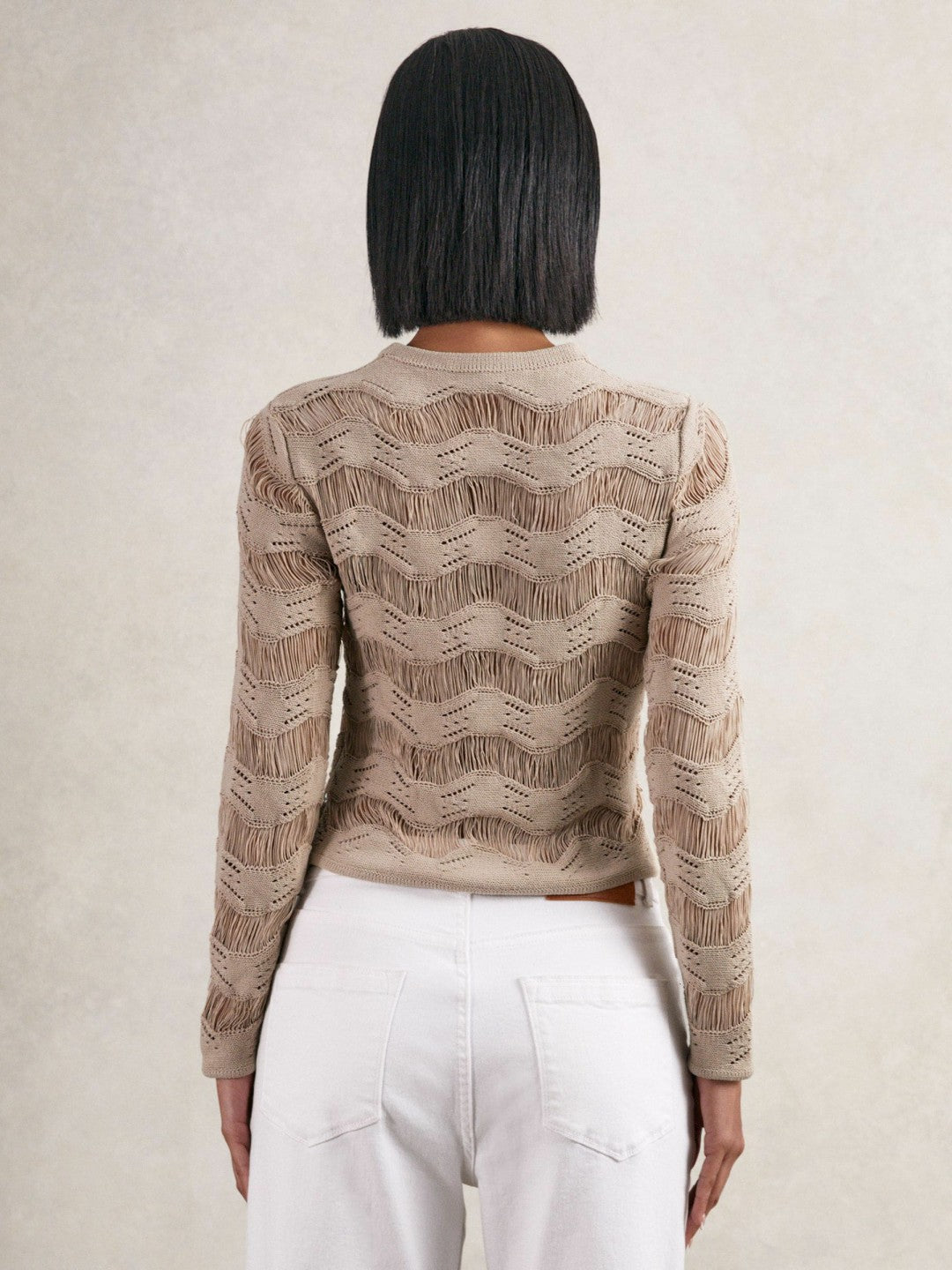 Cotton Blend Ladder Knit Top in Taupe Neutral | Reiss Women Featured