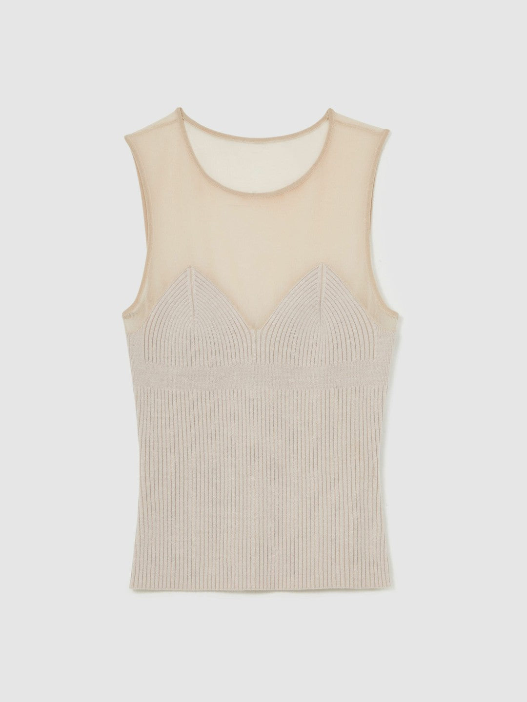 Mesh Rib-Knit Sweetheart Vest in Pink Neutral | Reiss Women Trending