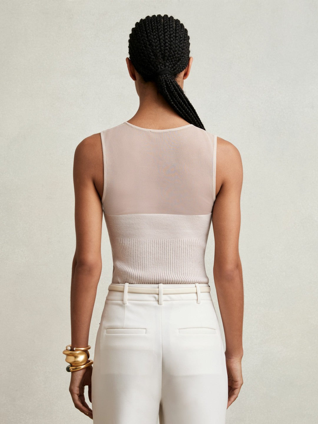 Mesh Rib-Knit Sweetheart Vest in Pink Neutral | Reiss Women Trending