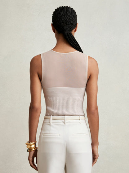 Mesh Rib-Knit Sweetheart Vest in Pink Neutral | Reiss Women Trending