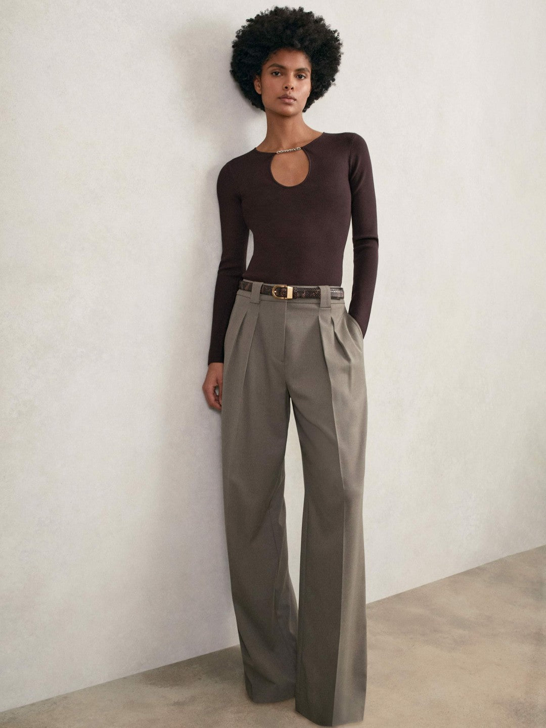 Chain-Detail Keyhole Knit Top in Plum | Reiss Women New