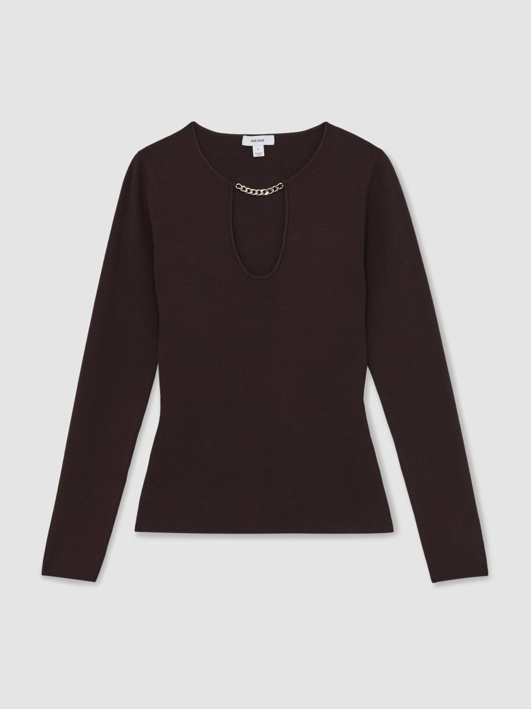 Chain-Detail Keyhole Knit Top in Plum | Reiss Women New