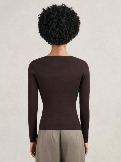 Chain-Detail Keyhole Knit Top in Plum | Reiss Women New