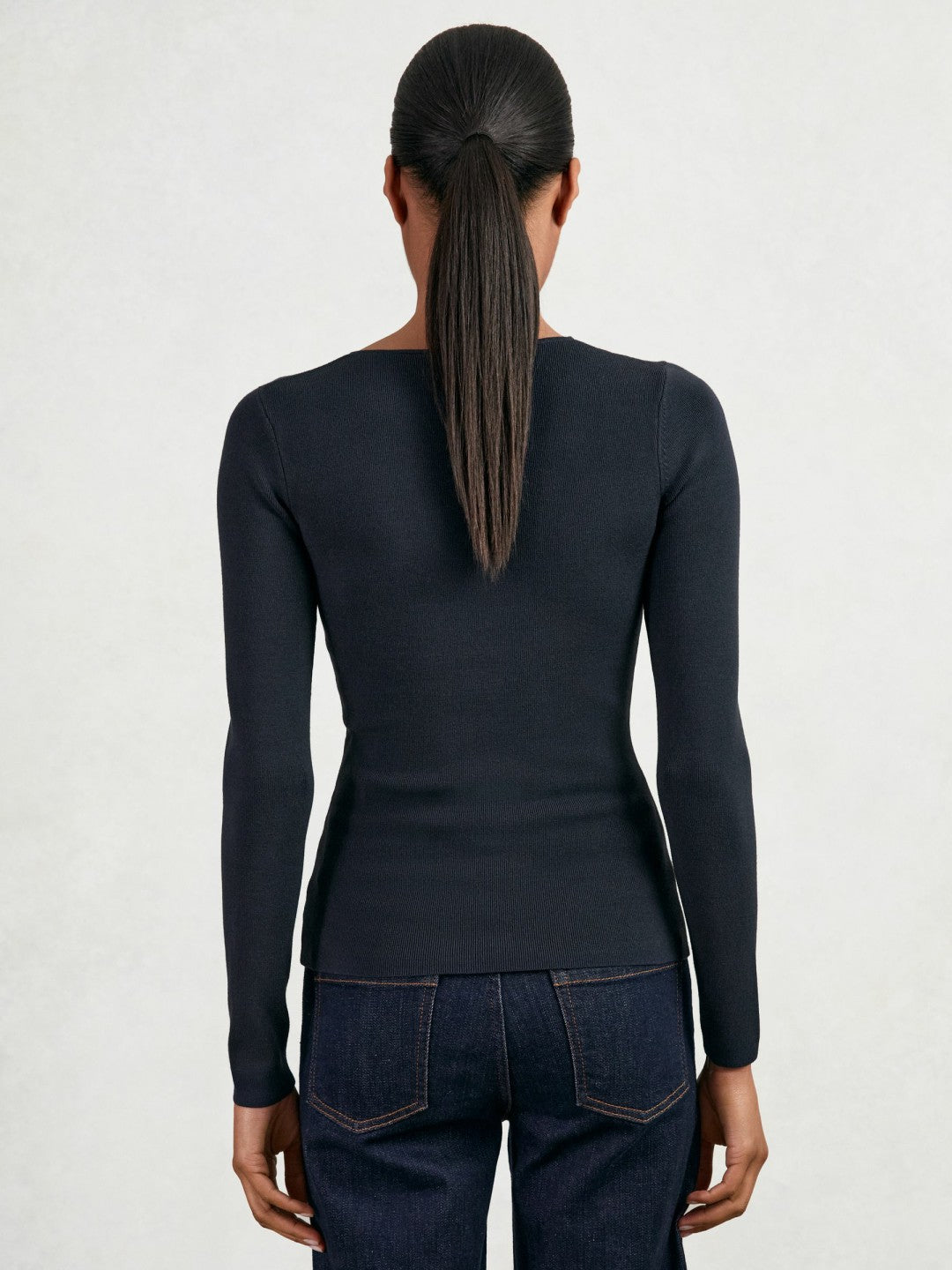 Chain-Detail Keyhole Knit Top in Navy | Reiss Women New