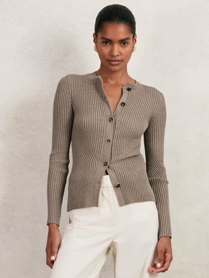 Button Front Knit Cardigan in Stone | Reiss Women Best Seller
