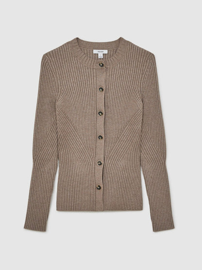 Button Front Knit Cardigan in Stone | Reiss Women Best Seller