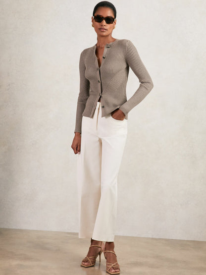 Button Front Knit Cardigan in Stone | Reiss Women Best Seller
