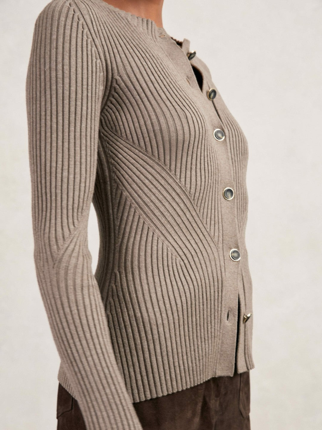 Button Front Knit Cardigan in Stone | Reiss Women Best Seller