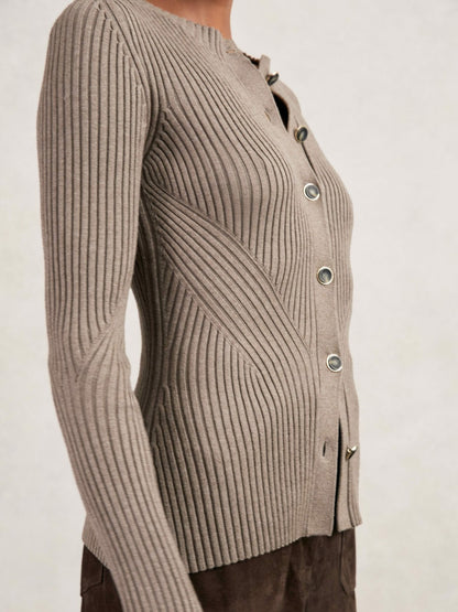 Button Front Knit Cardigan in Stone | Reiss Women Best Seller