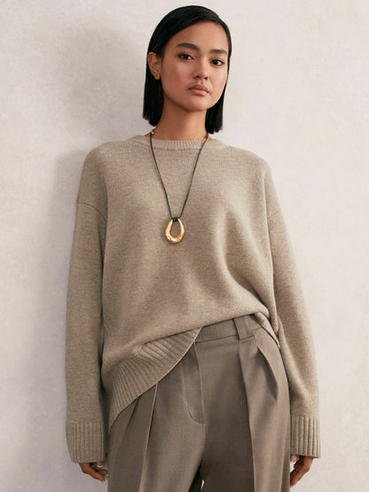 Wool-Cashmere Crew-Neck Jumper in Stone | Reiss Women Signature