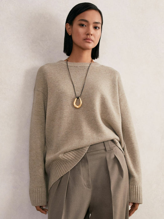 Wool-Cashmere Crew-Neck Jumper in Stone | Reiss Women Signature