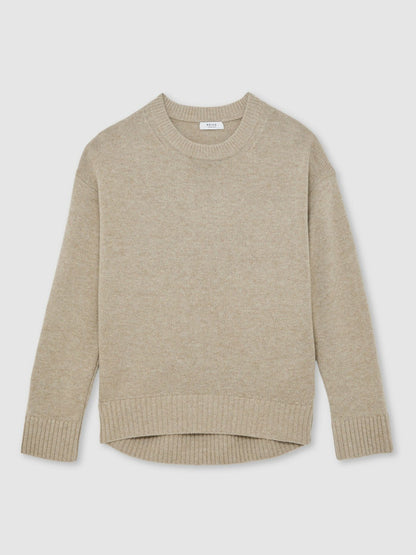 Wool-Cashmere Crew-Neck Jumper in Stone | Reiss Women Signature