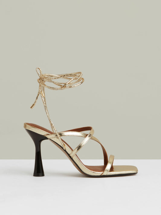Leather Metallic Strappy Heeled Sandals in Gold | Reiss Women Premium