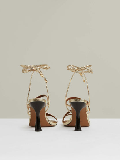 Leather Metallic Strappy Heeled Sandals in Gold | Reiss Women Premium
