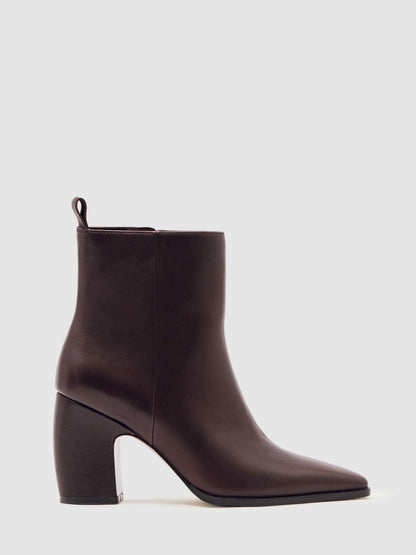 Leather Blocked Heel Ankle Boots in Oxblood | Reiss Women New
