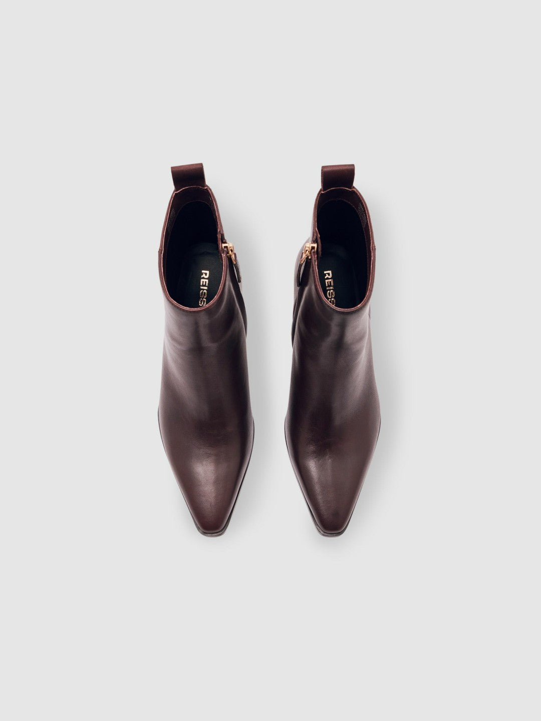 Leather Blocked Heel Ankle Boots in Oxblood | Reiss Women New