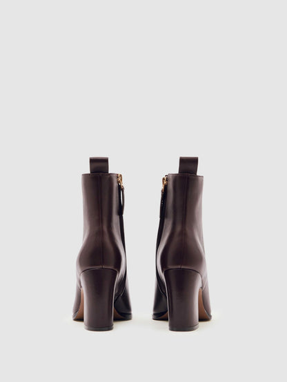 Leather Blocked Heel Ankle Boots in Oxblood | Reiss Women New